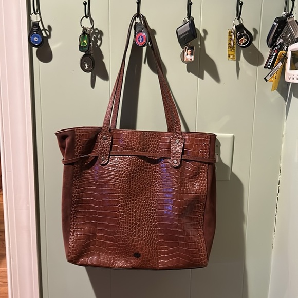 J McLaughlin Tassel Bag Brown Crocodile Leather Extra Large - Picture 3 of 16